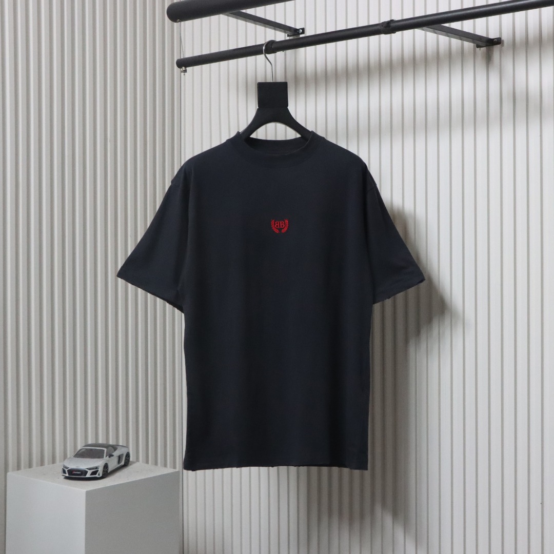 Balenciaga 25ss Wheat Ear Double B Red Label Embroidered Washed T-shirt