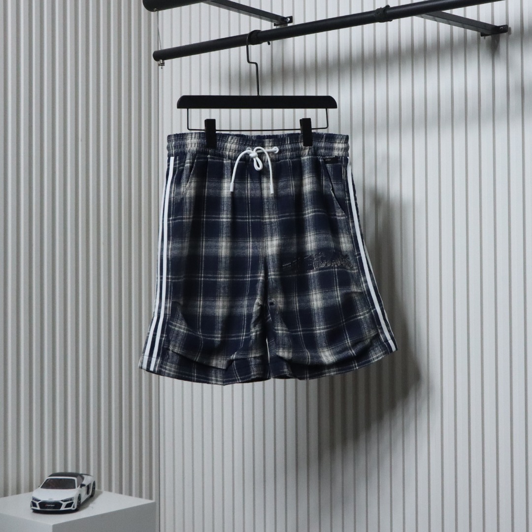 Balenciaga Check Letter Embroidered Striped Shorts