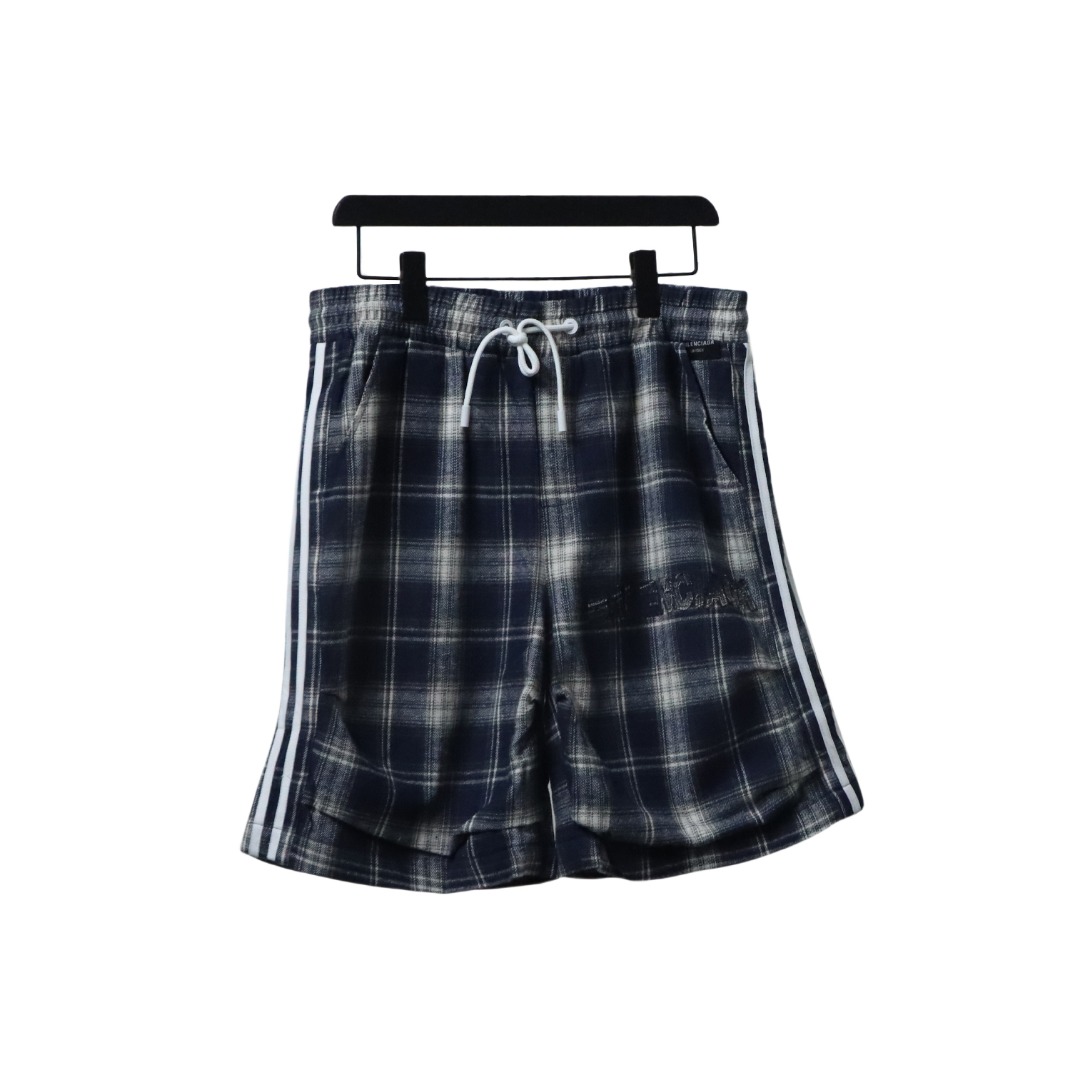 Balenciaga Check Letter Embroidered Striped Shorts