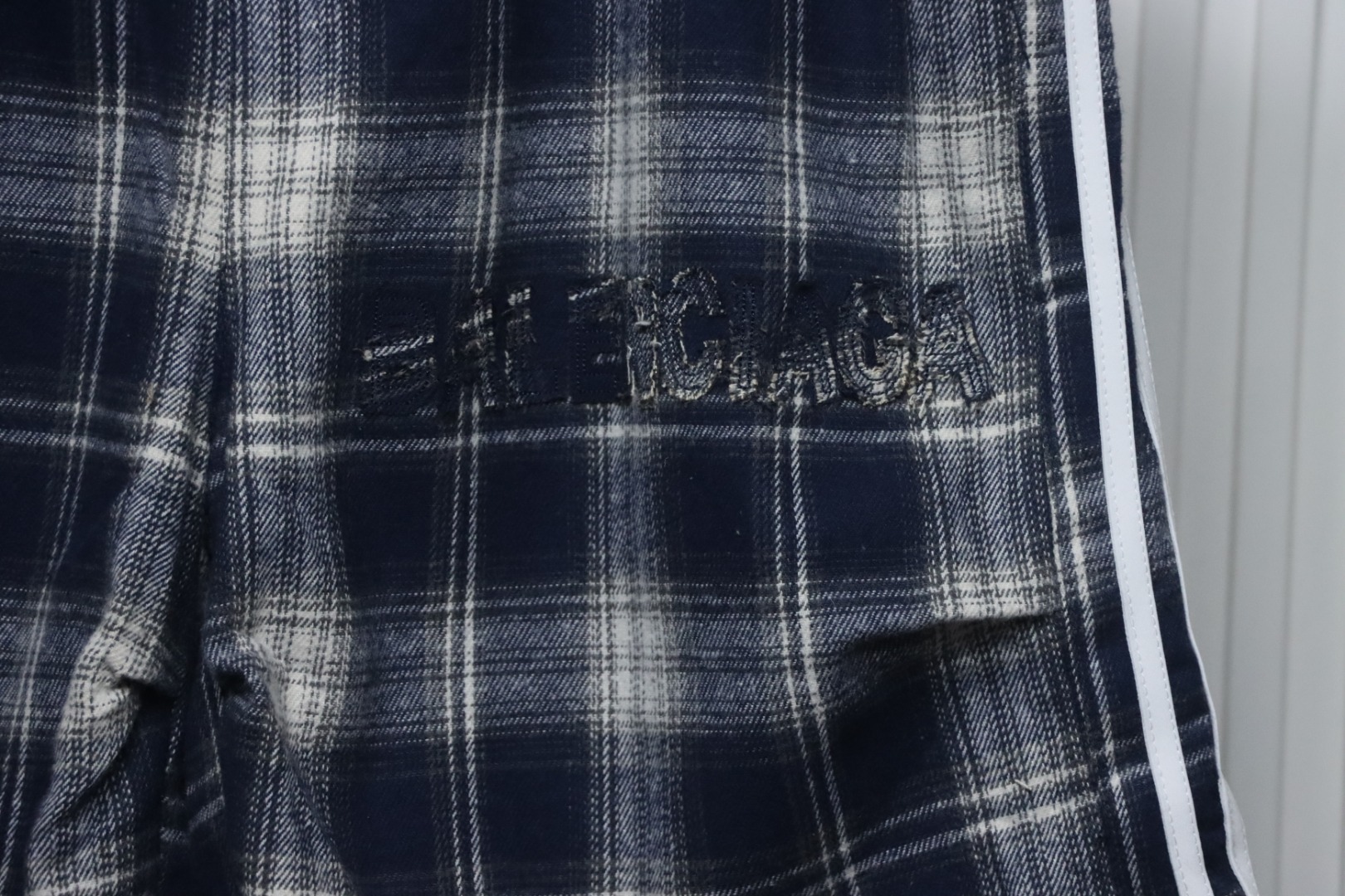 Balenciaga Check Letter Embroidered Striped Shorts