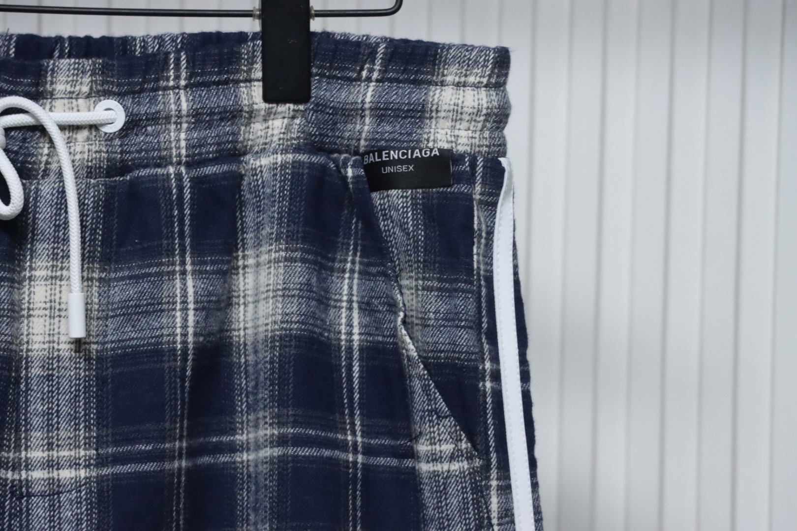 Balenciaga Check Letter Embroidered Striped Shorts