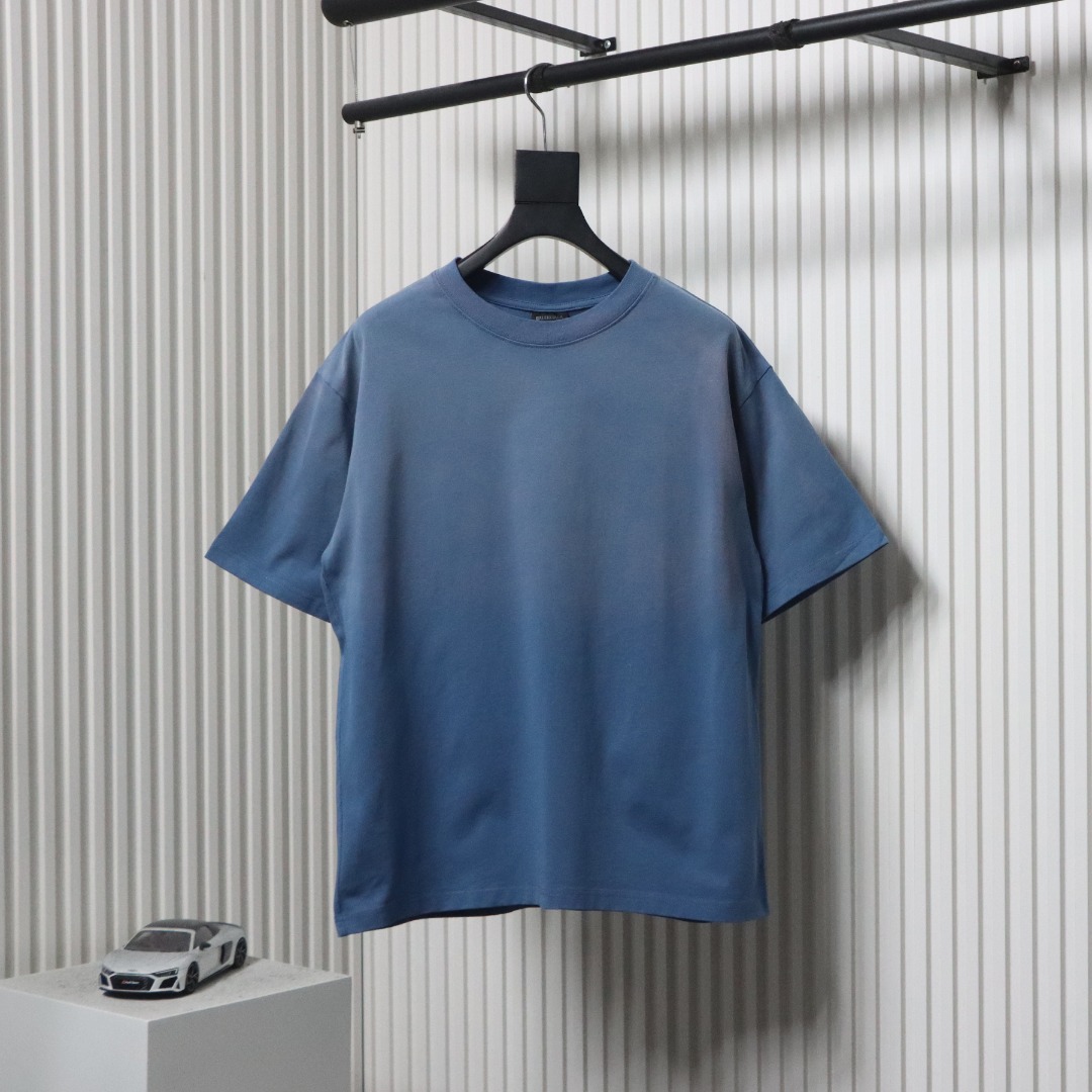 Balenciaga Tie-dye Fried Snowflakes Hand-painted Letters On the Back T-shirt Blue