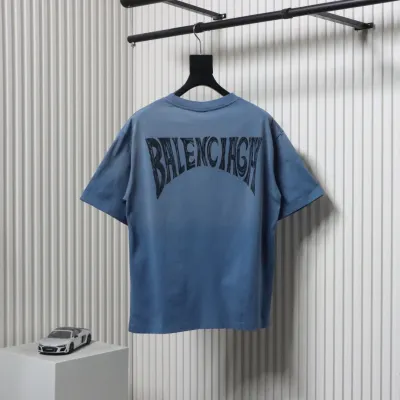Balenciaga Tie-dye Fried Snowflakes Hand-painted Letters On the Back T-shirt Blue 02