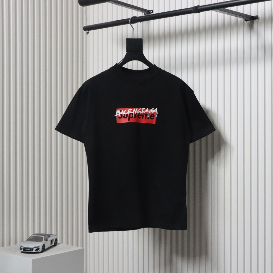 Balenciaga X Supreme Joint Joint Logo Letter Print T-shirt Black