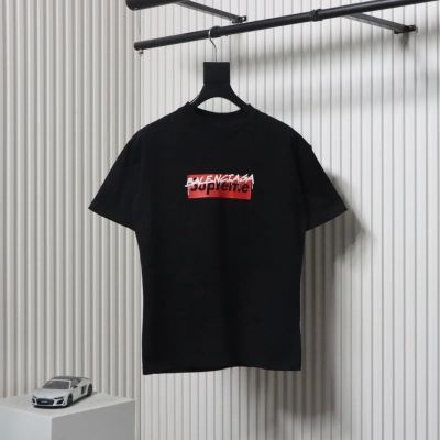 Balenciaga X Supreme Joint Joint Logo Letter Print T-shirt Black 01