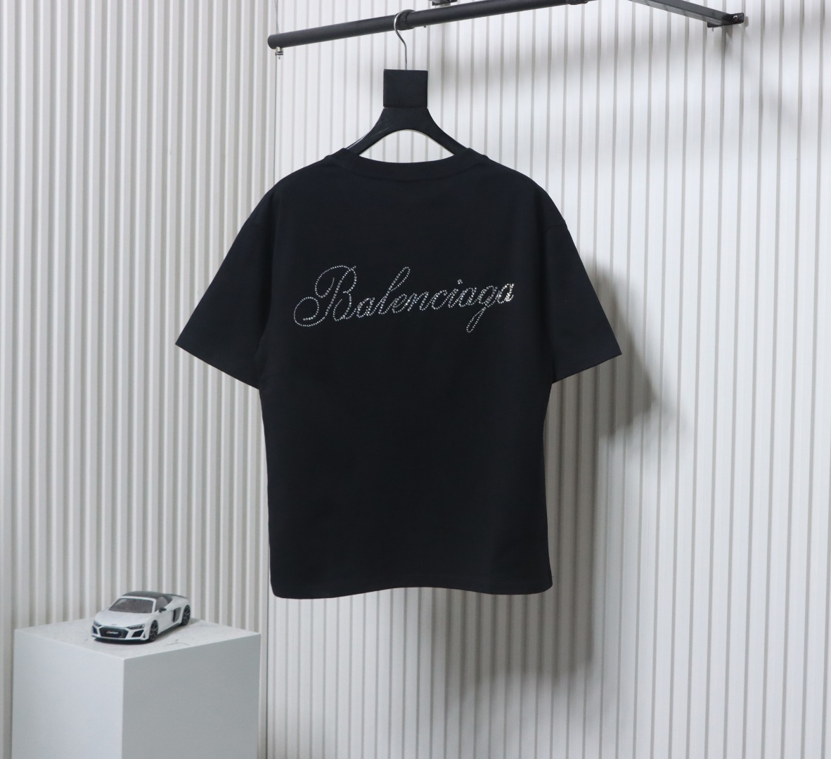 Balenciaga 24SS Signature Rhinestone Lettering T-shirt Black