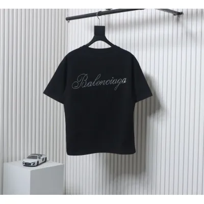 Balenciaga 24SS Signature Rhinestone Lettering T-shirt Black 01