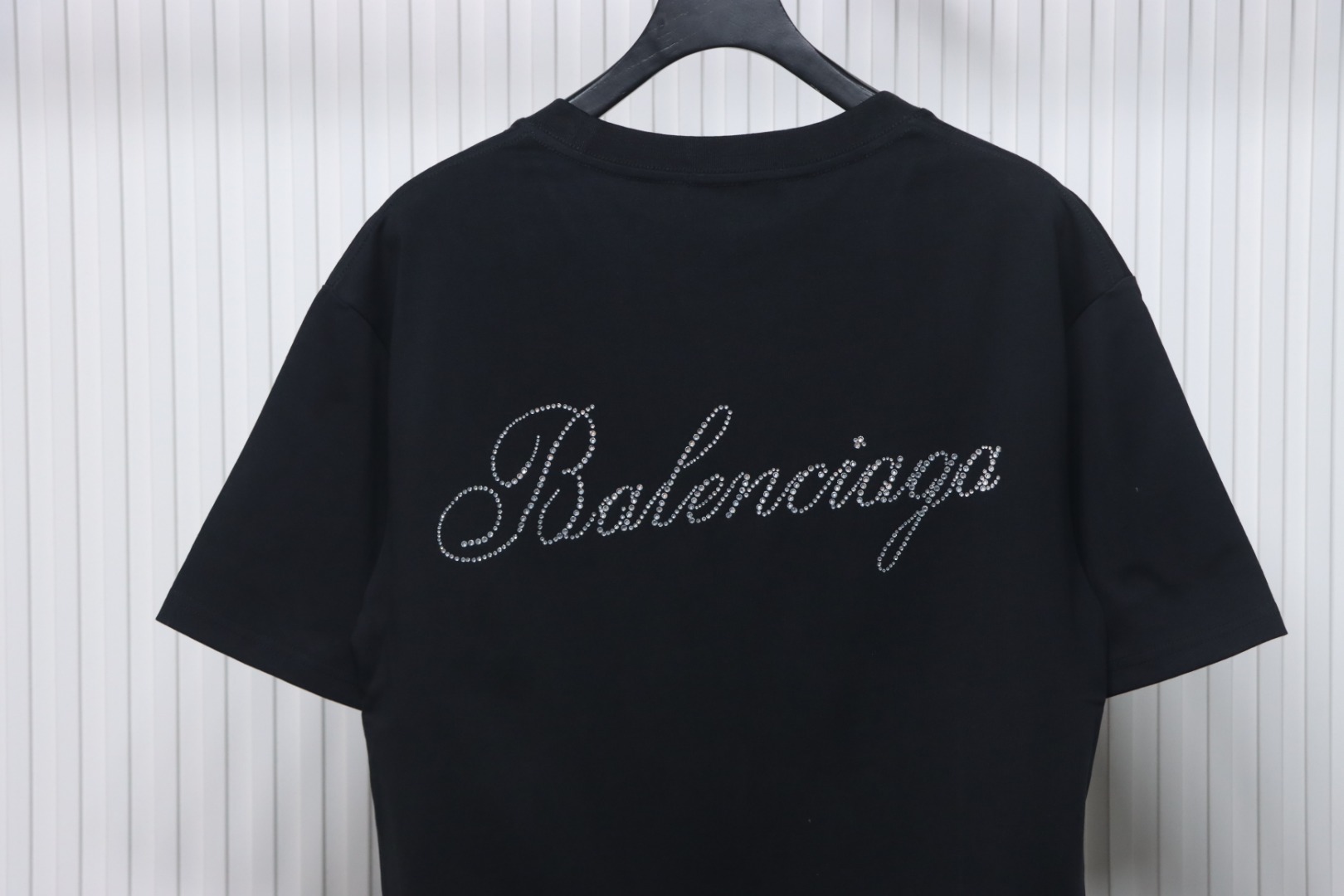 Balenciaga 24SS Signature Rhinestone Lettering T-shirt Black