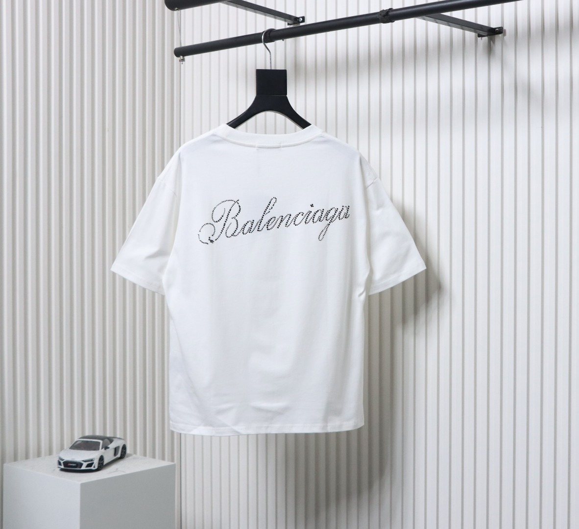 Balenciaga 24SS Signature Rhinestone Lettering T-shirt White