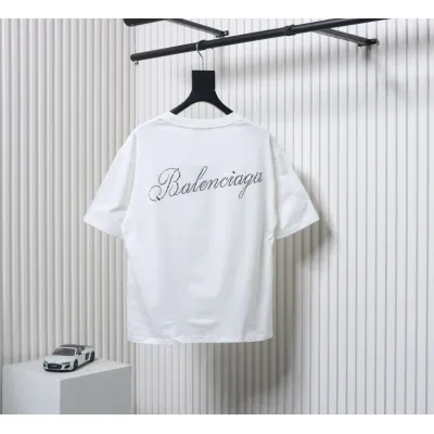 Balenciaga 24SS Signature Rhinestone Lettering T-shirt White 01