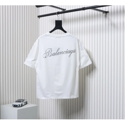 Balenciaga 24SS Signature Rhinestone Lettering T-shirt White 01