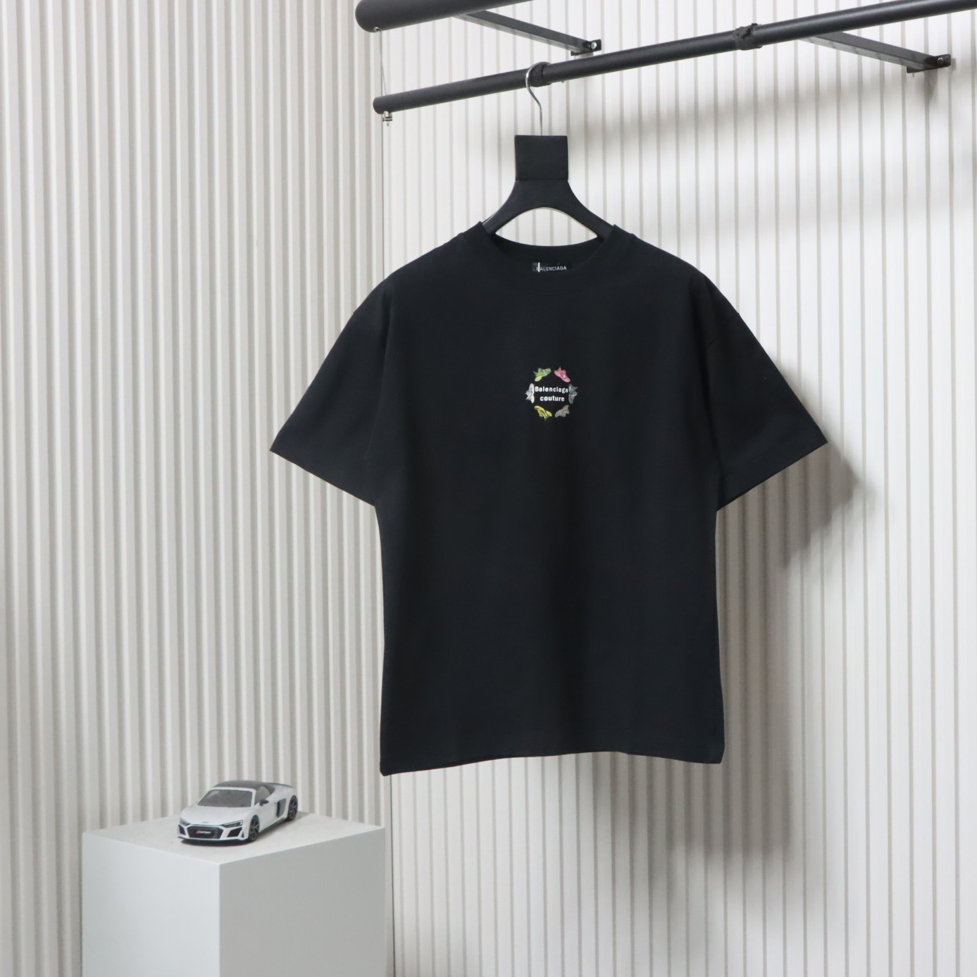 Balenciaga 25ss Dad Shoes Pattern Letter Print T-shirt Black