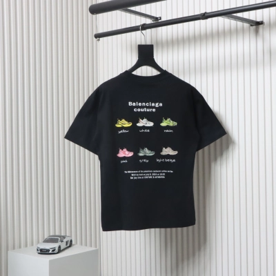 Balenciaga 25ss Dad Shoes Pattern Letter Print T-shirt Black 02