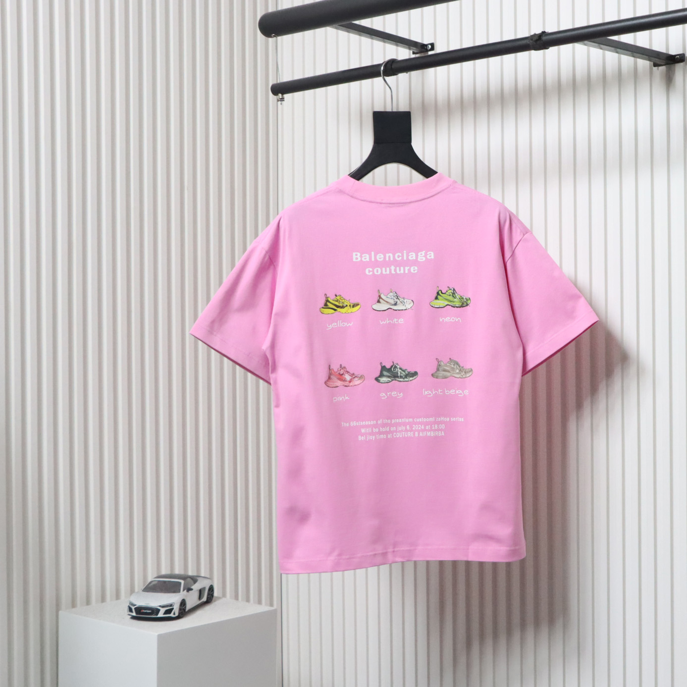 Balenciaga 25ss Dad Shoes Pattern Letter Print T-shirt Pink