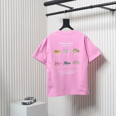 Balenciaga 25ss Dad Shoes Pattern Letter Print T-shirt Pink 02