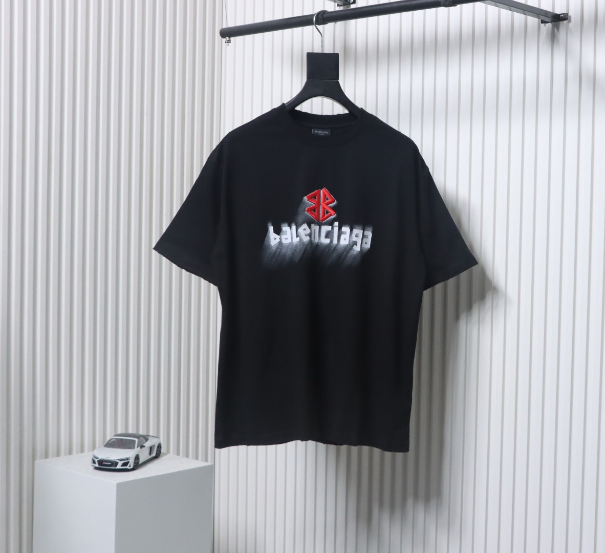 Balenciaga 25ss Double B Embroidery and 3D Inkjet Logo Hole T-shirt