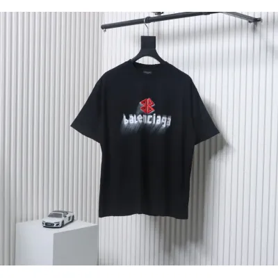 Balenciaga 25ss Double B Embroidery and 3D Inkjet Logo Hole T-shirt 01