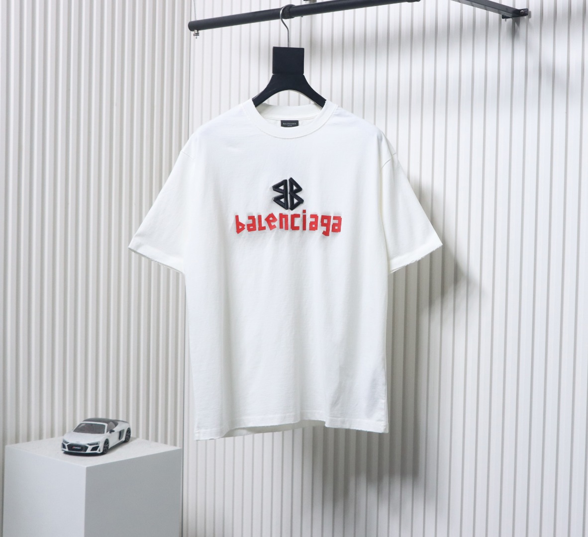 Balenciaga 25ss Double B Embroidery and 3D Inkjet Logo Hole T-shirt White