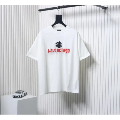 Balenciaga 25ss Double B Embroidery and 3D Inkjet Logo Hole T-shirt White 01