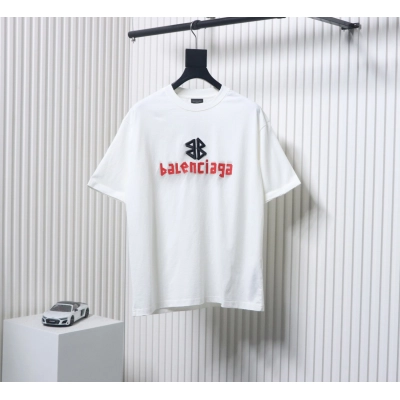 Balenciaga 25ss Double B Embroidery and 3D Inkjet Logo Hole T-shirt White 01