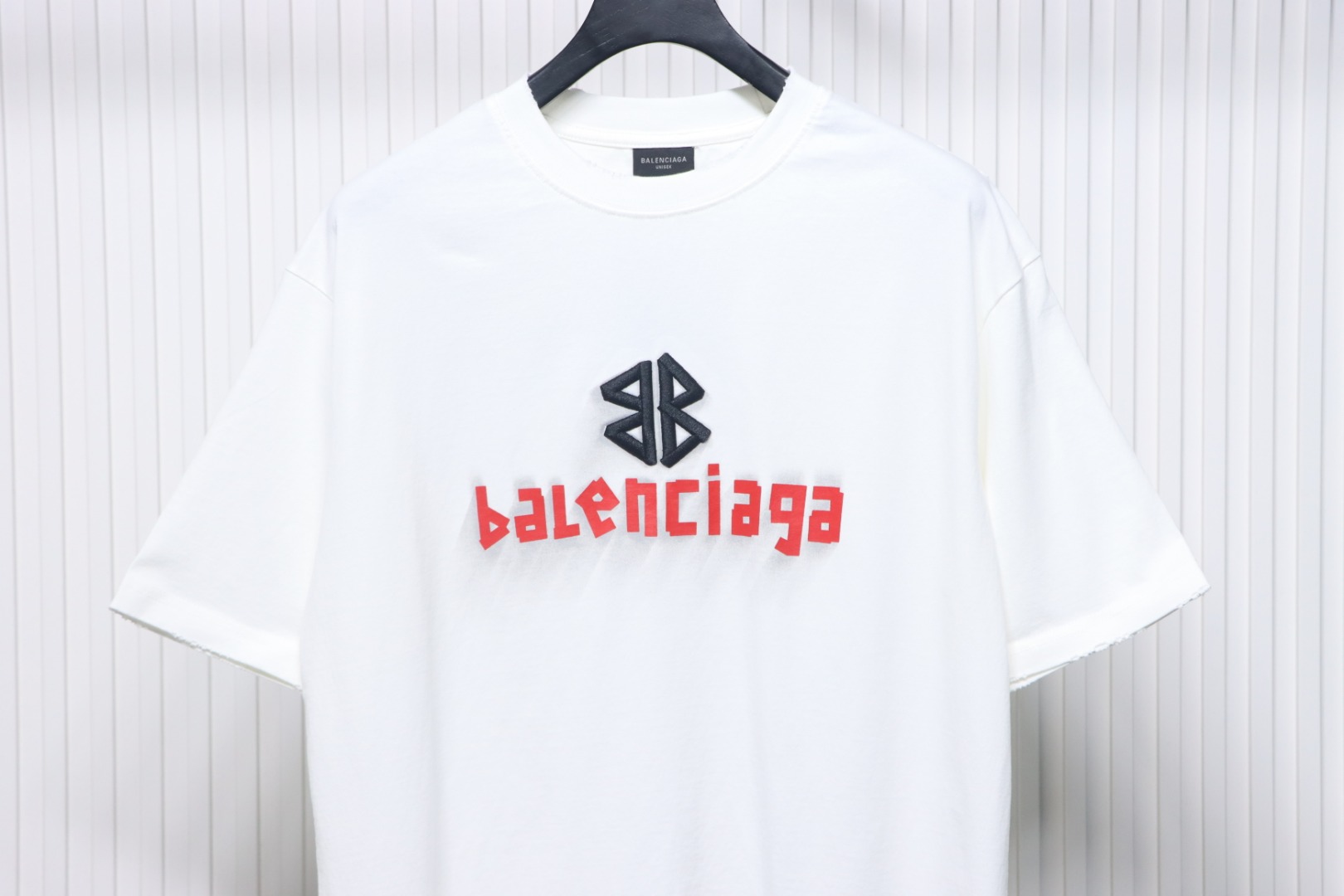 Balenciaga 25ss Double B Embroidery and 3D Inkjet Logo Hole T-shirt White