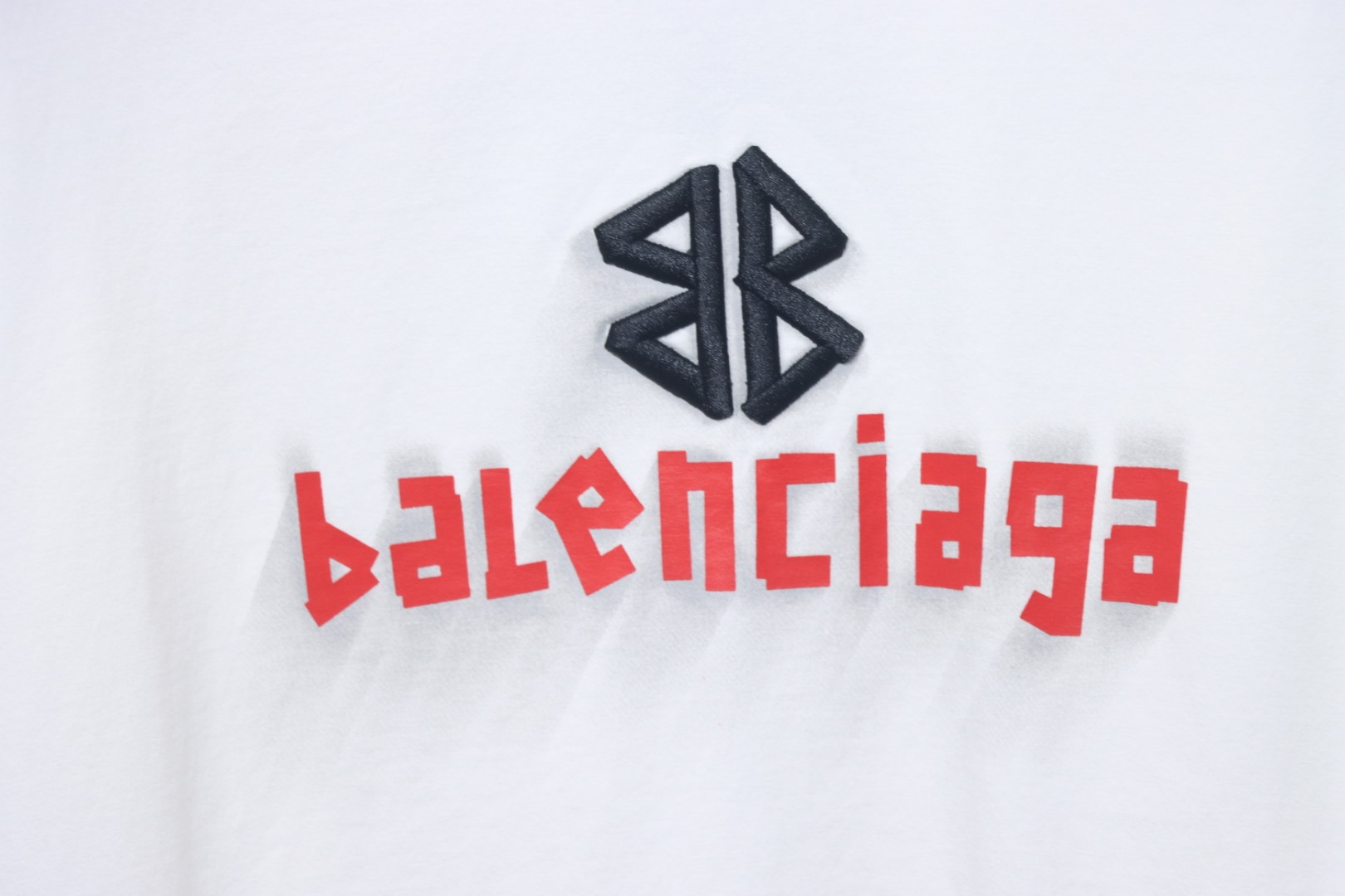 Balenciaga 25ss Double B Embroidery and 3D Inkjet Logo Hole T-shirt White