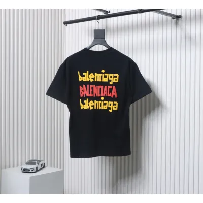 Balenciaga 25ss Graffiti Multi-logo Letter Foam Print T-shirt Black 02