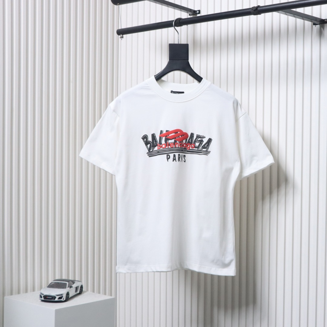 Balenciaga 25ss Graffiti Multi-logo Letter Foam Print T-shirt White