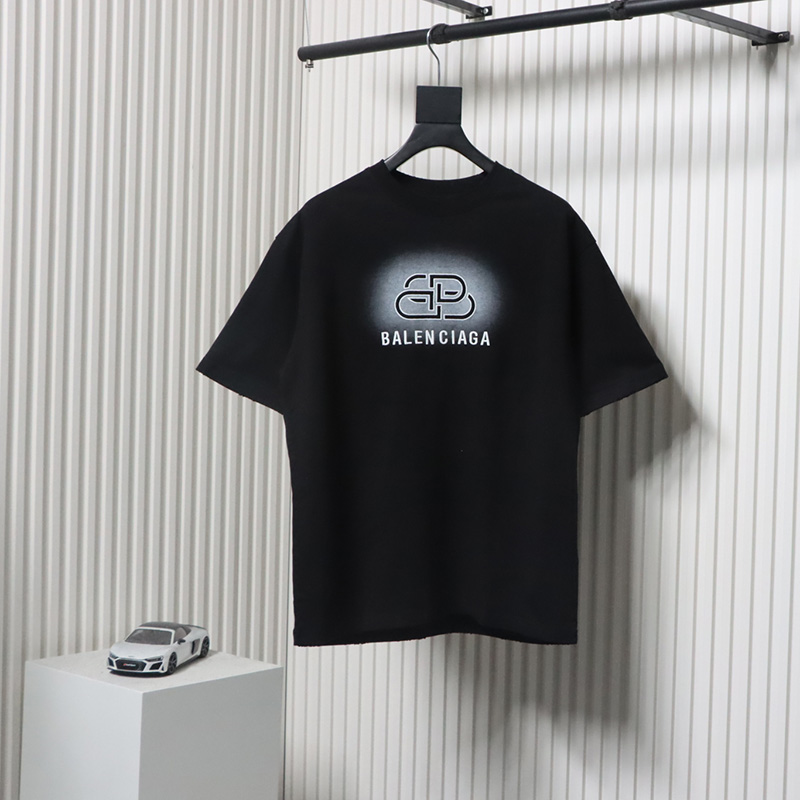 Balenciaga 25ss Lock Letter Embroidery Inkjet T-shirt Black