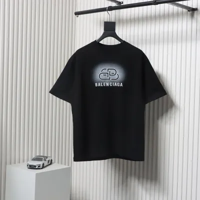 Balenciaga 25ss Lock Letter Embroidery Inkjet T-shirt Black 01