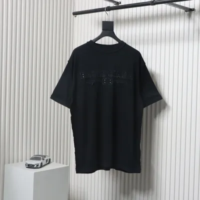 Balenciaga 25ss Patch Letter Reverse Stitch Hole T-shirt Black 01