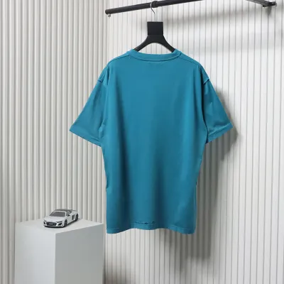 Balenciaga 25ss Patch Letter Reverse Stitch Hole T-shirt Blue 02