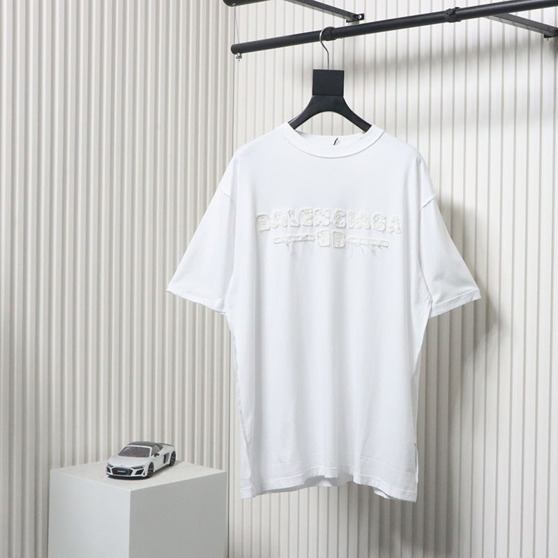 Balenciaga 25ss Patch Letter Reverse Stitch Hole T-shirt White