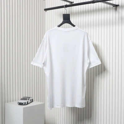 Balenciaga 25ss Patch Letter Reverse Stitch Hole T-shirt White 02