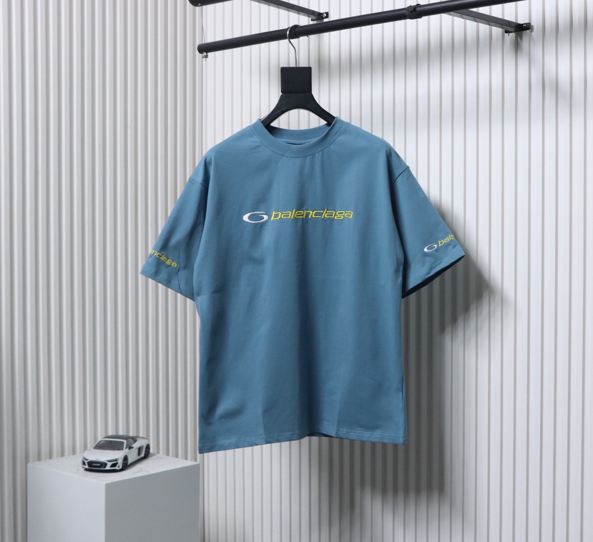 Balenciaga 25ss TRACKSUIT LOGO Outline Embroidery T-shirt Blue