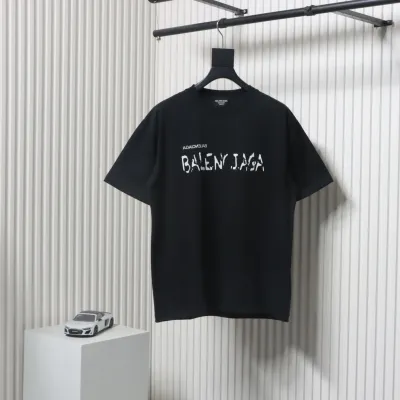 Balenciaga Mottled Letter Flocking Print T-shirt Black 01
