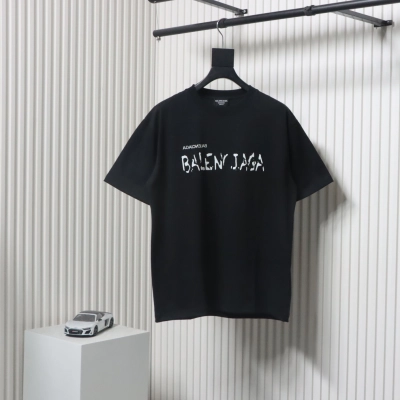 Balenciaga Mottled Letter Flocking Print T-shirt Black 01