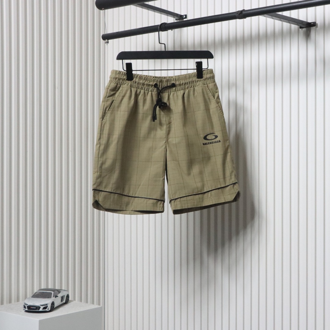 Balenciaga Plaid Letter Embroidered Shorts Khaki