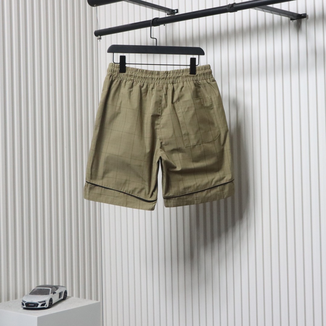Balenciaga Plaid Letter Embroidered Shorts Khaki