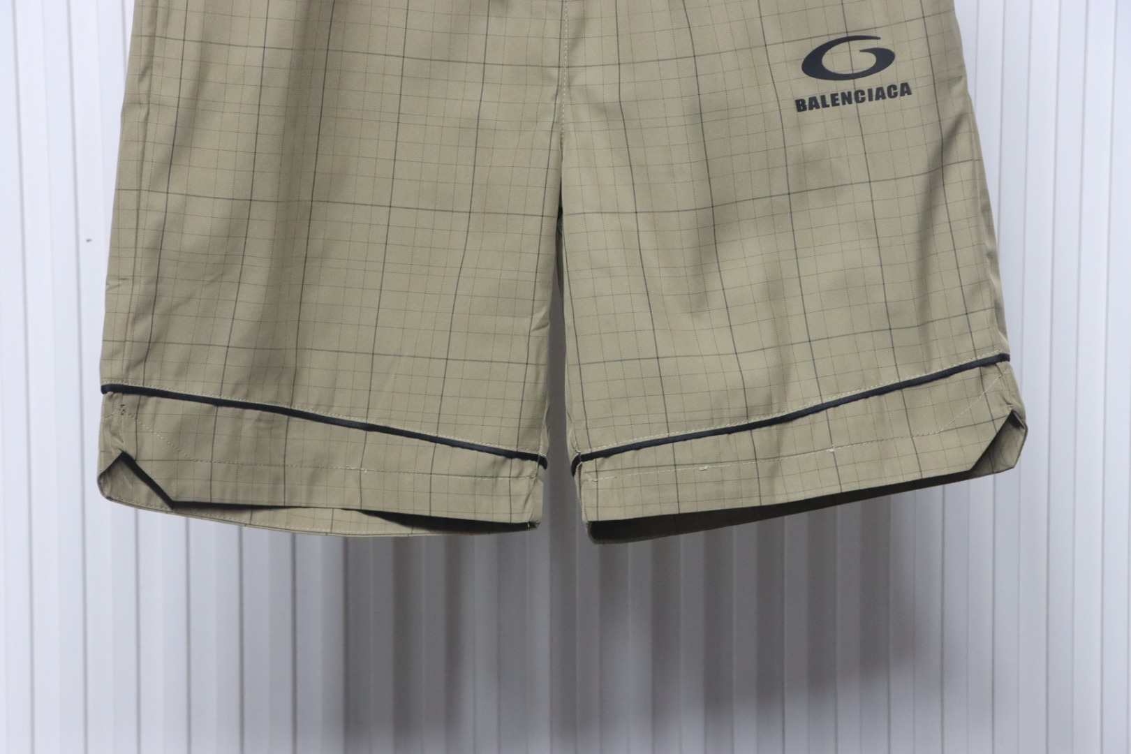 Balenciaga Plaid Letter Embroidered Shorts Khaki
