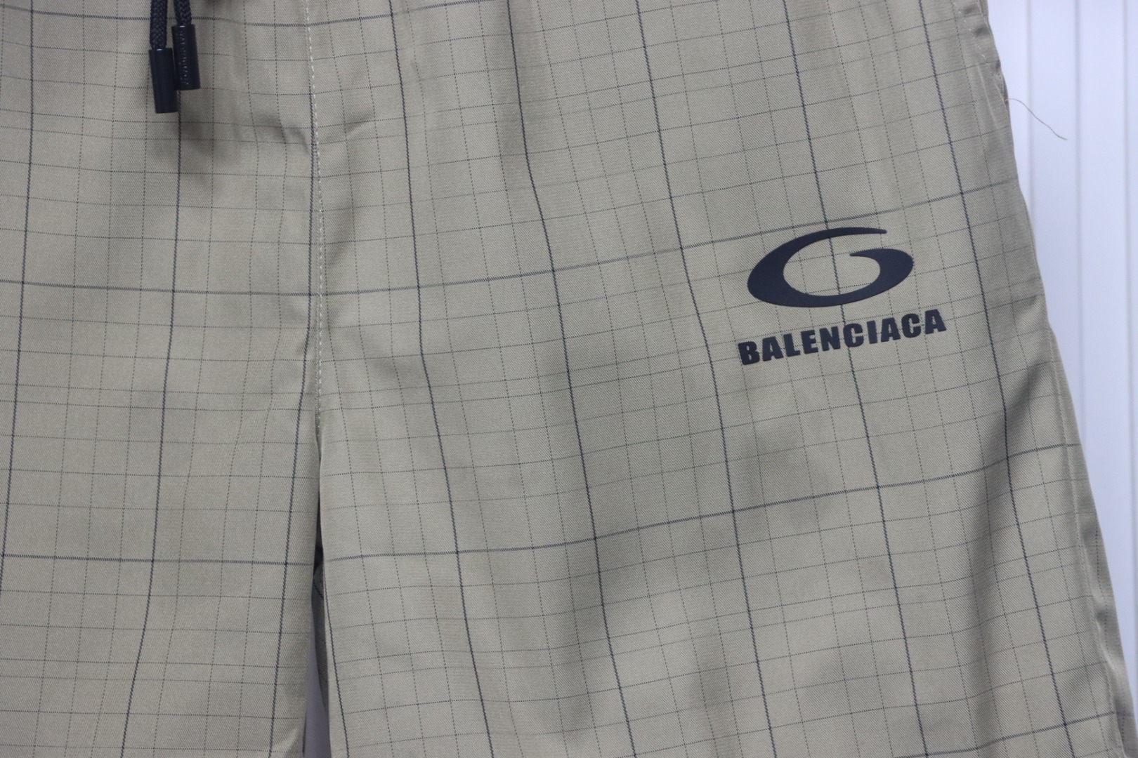 Balenciaga Plaid Letter Embroidered Shorts Khaki
