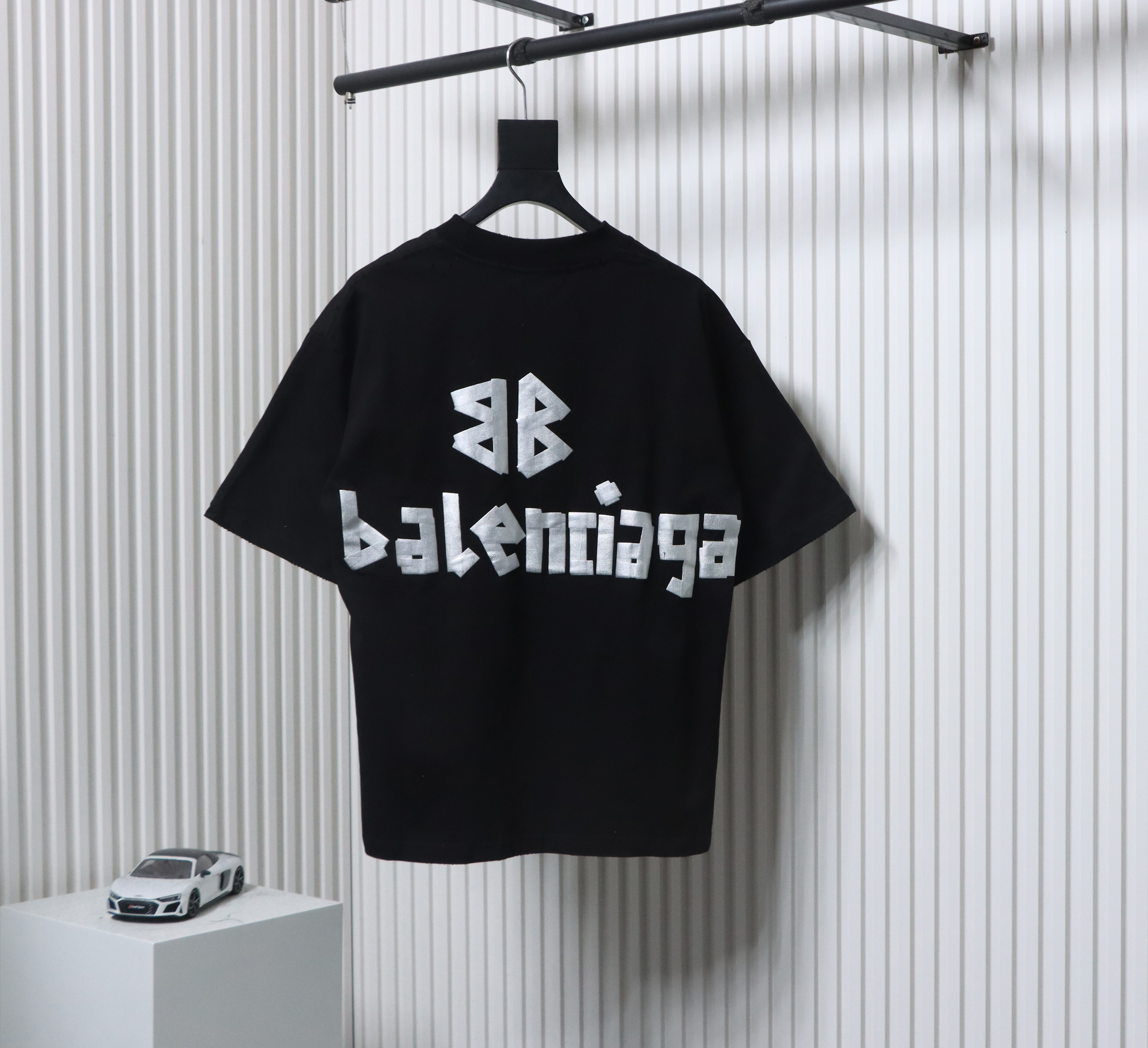Balenciaga Tape Lettering Distressed T-shirt Black 
