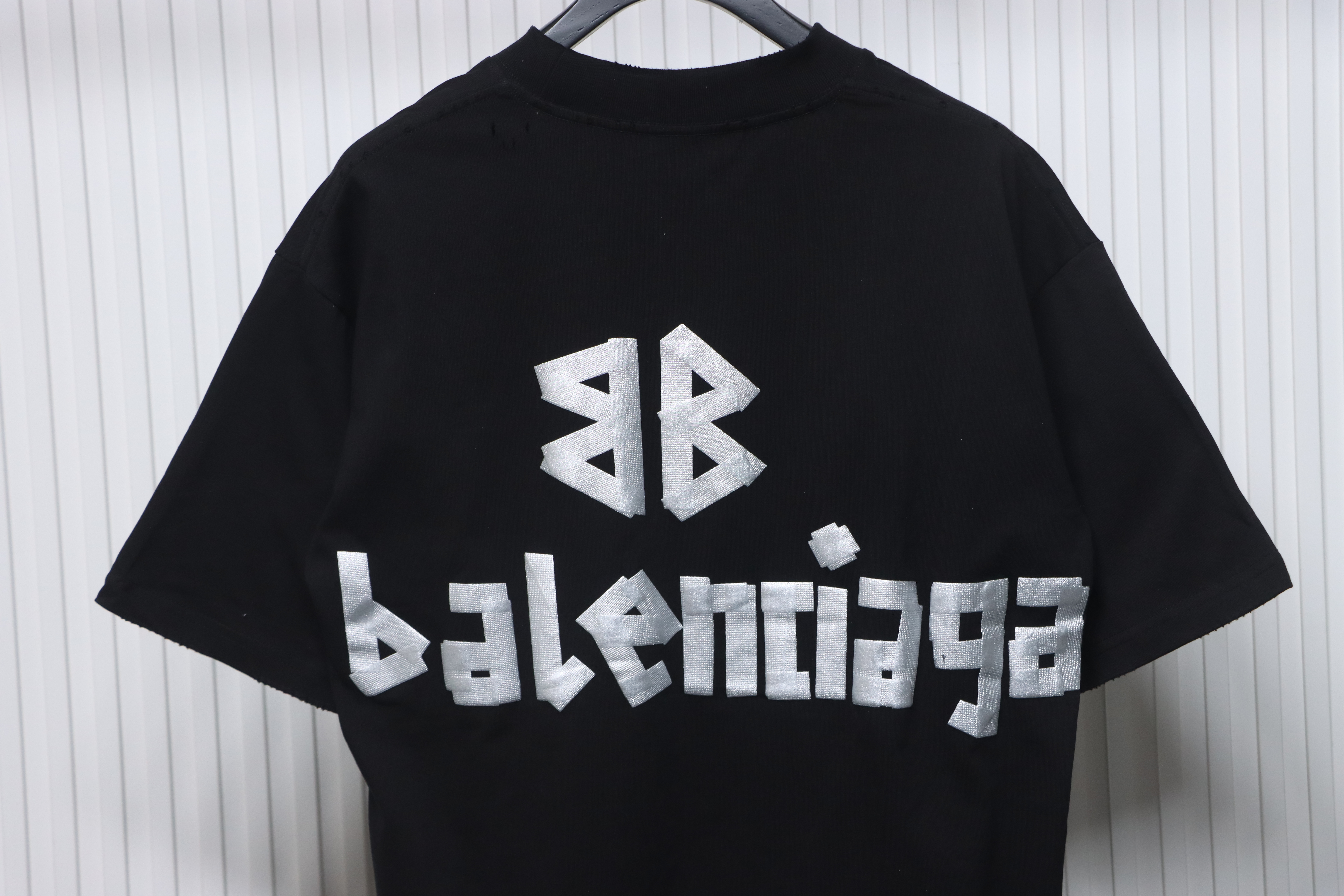 Balenciaga Tape Lettering Distressed T-shirt Black 