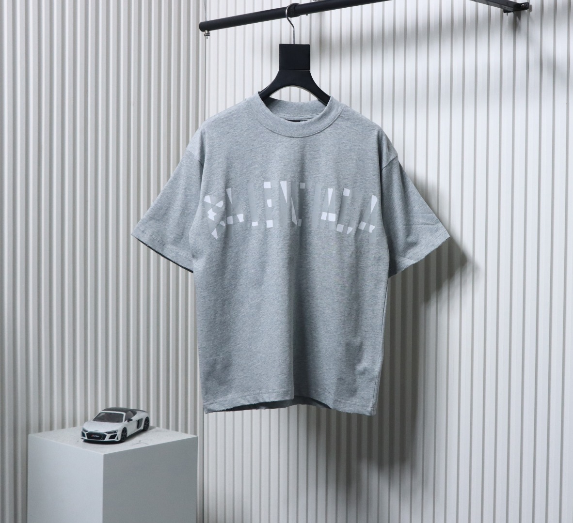 Balenciaga Tape Lettering Distressed T-shirt Gray
