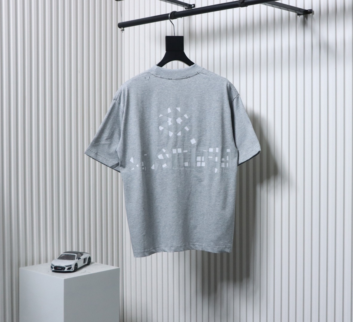 Balenciaga Tape Lettering Distressed T-shirt Gray