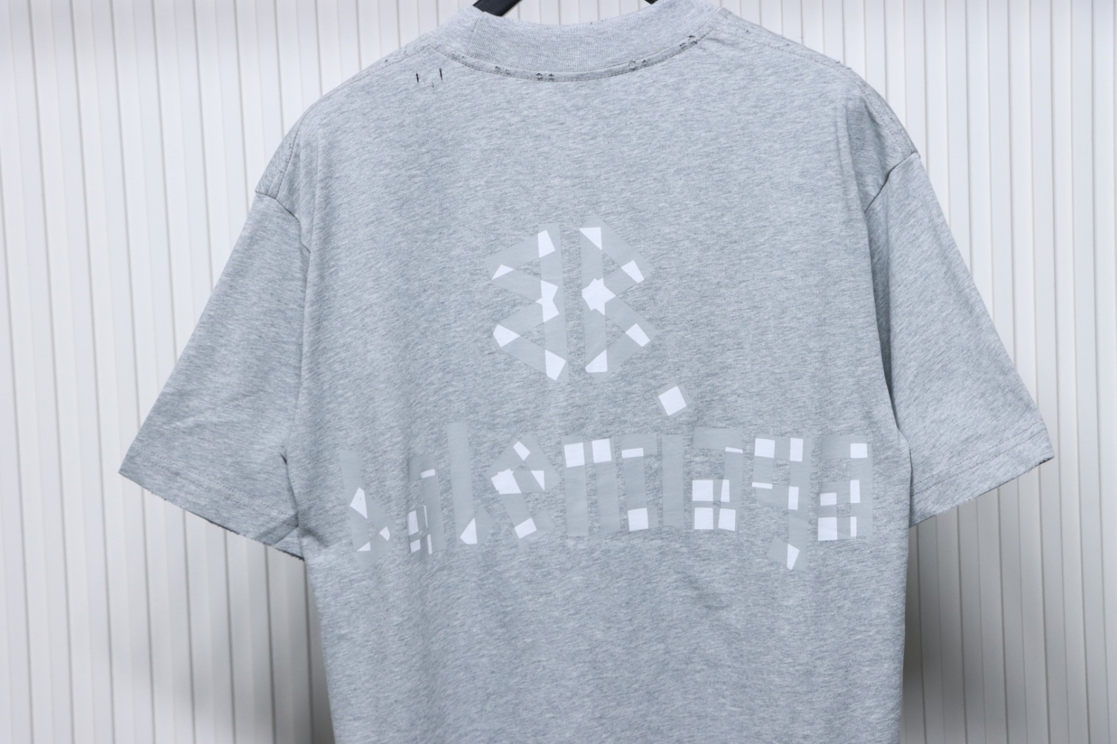 Balenciaga Tape Lettering Distressed T-shirt Gray