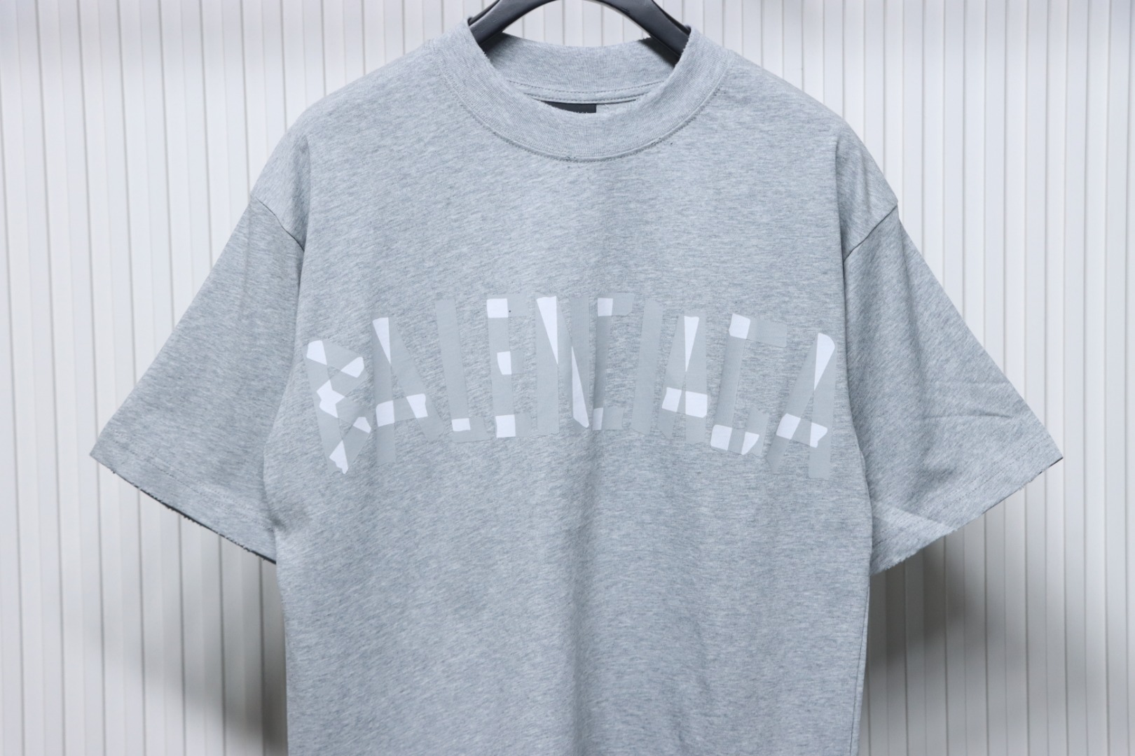 Balenciaga Tape Lettering Distressed T-shirt Gray