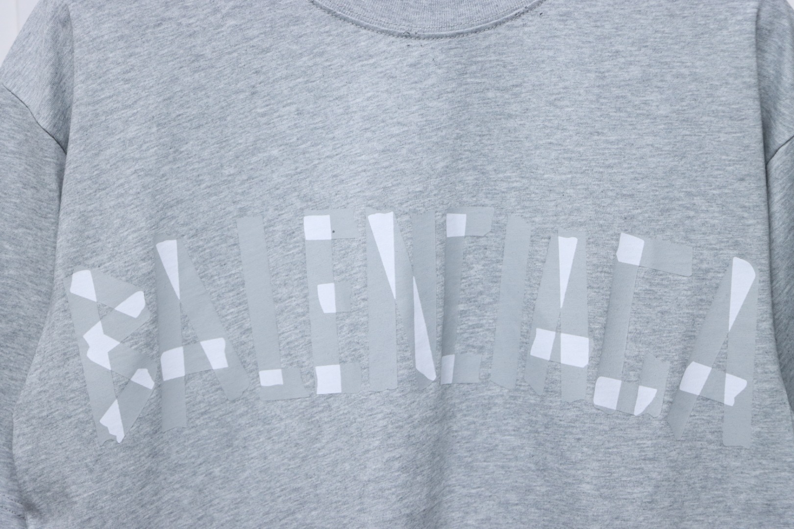 Balenciaga Tape Lettering Distressed T-shirt Gray