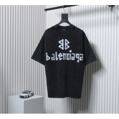 Balenciaga Tape Lettering Distressed T-shirt Black Grey 02