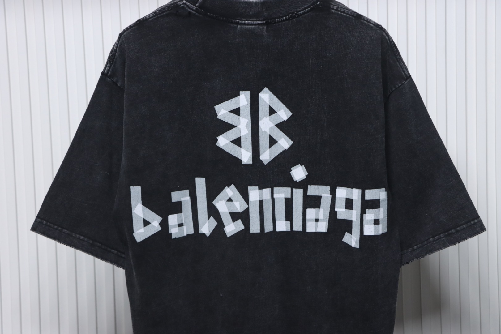 Balenciaga Tape Lettering Distressed T-shirt Black Grey